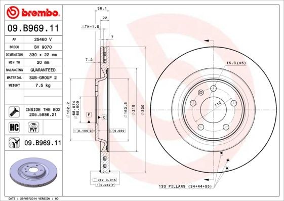 OEM-quality BREMBO 09.B969.11 Brake rotor