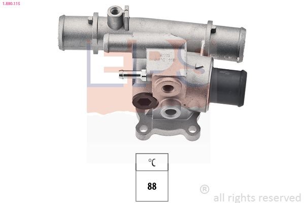 1.880.115 EPS Coolant thermostat DODGE Opening Temperature: 88°C, Made in Italy - OE Equivalent, with seal, with threaded connection for temperature sensor