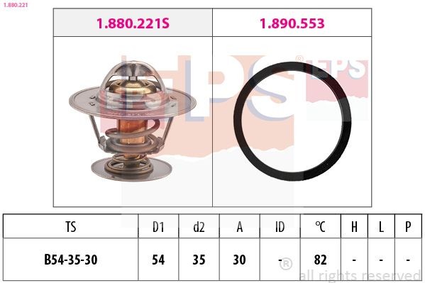 EPS 1.880.221 Engine thermostat Opening Temperature: 82°C, 54mm, Made in Italy - OE Equivalent, with seal
