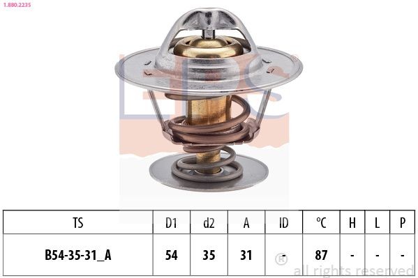 EPS 1.880.223S Engine thermostat Opening Temperature: 87°C, 54mm, Made in Italy - OE Equivalent, without gasket/seal