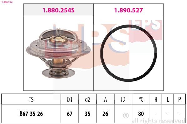 EPS 1.880.254 Engine thermostat Opening Temperature: 80°C, 67mm, Made in Italy - OE Equivalent, with seal