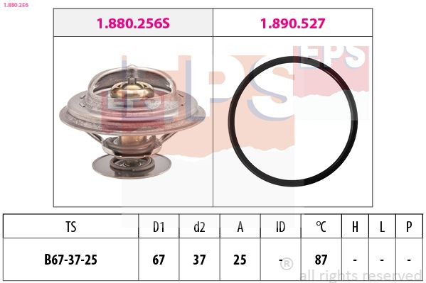 EPS 1.880.256 Engine thermostat Opening Temperature: 87°C, 67mm, Made in Italy - OE Equivalent, with seal