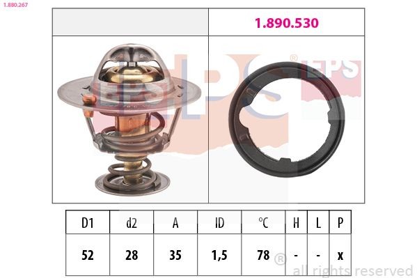 EPS 1.880.267 Engine thermostat Opening Temperature: 78°C, 52mm, Made in Italy - OE Equivalent