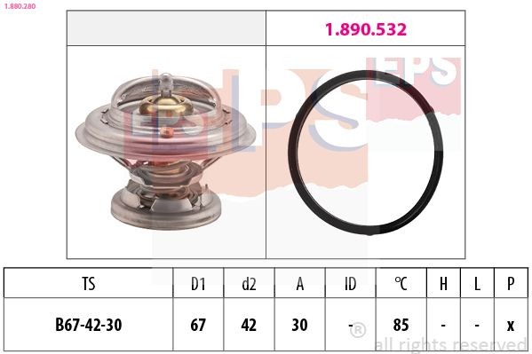 EPS 1.880.280 Engine thermostat Opening Temperature: 85°C, 67mm, Made in Italy - OE Equivalent
