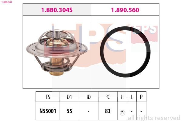 EPS 1.880.304 Engine thermostat Opening Temperature: 83°C, 55mm, Made in Italy - OE Equivalent, with seal