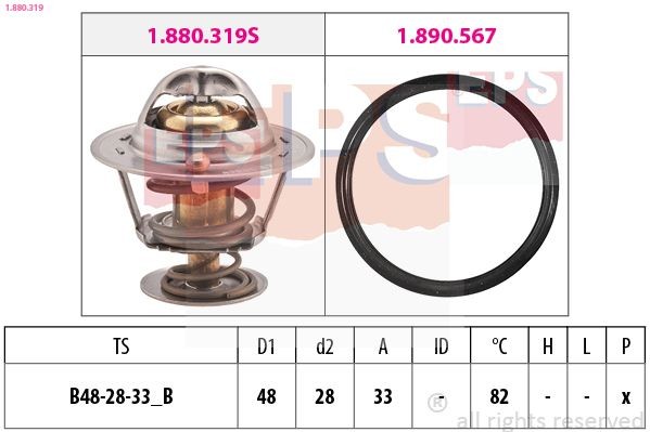 EPS 1.880.319 Engine thermostat Opening Temperature: 82°C, 48mm, Made in Italy - OE Equivalent, with seal