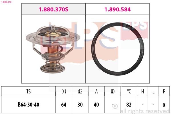 1.880.370 EPS Coolant thermostat LEXUS Opening Temperature: 82°C, 64mm, Made in Italy - OE Equivalent, with seal