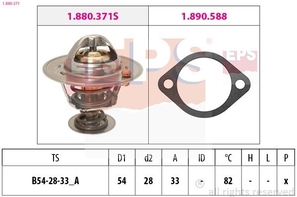 EPS 1.880.371 Engine thermostat Opening Temperature: 82°C, 54mm, Made in Italy - OE Equivalent, with seal