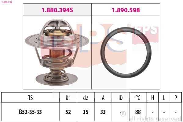 EPS 1.880.394 Engine thermostat Opening Temperature: 88°C, 52mm, Made in Italy - OE Equivalent, with seal