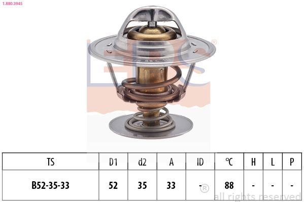 EPS 1.880.394S Engine thermostat Opening Temperature: 88°C, 52mm, Made in Italy - OE Equivalent, without gasket/seal