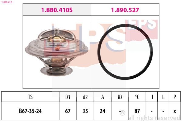 EPS 1.880.410 Engine thermostat Opening Temperature: 87°C, 67mm, Made in Italy - OE Equivalent, with seal