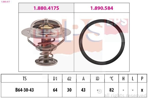 1.880.417 EPS Coolant thermostat SAAB Opening Temperature: 82°C, 64mm, Made in Italy - OE Equivalent, with seal