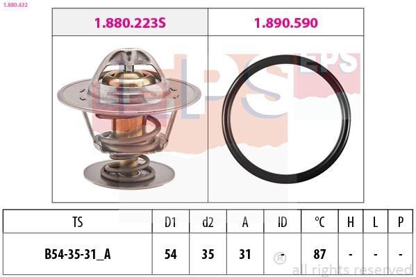 EPS 1.880.432 Engine thermostat Opening Temperature: 87°C, 54mm, Made in Italy - OE Equivalent, with seal