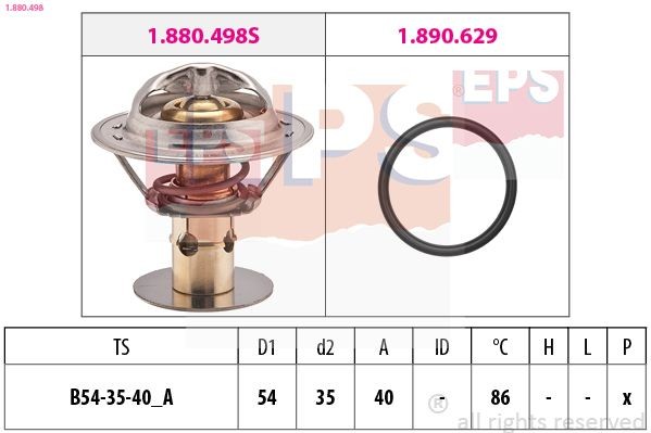 EPS 1.880.498 Engine thermostat Opening Temperature: 86°C, 54mm, Made in Italy - OE Equivalent, with seal