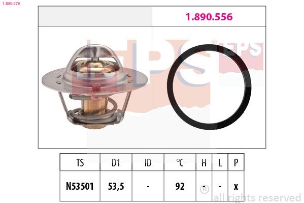 EPS 1.880.576 Engine thermostat Opening Temperature: 92°C, 53,5mm, Made in Italy - OE Equivalent