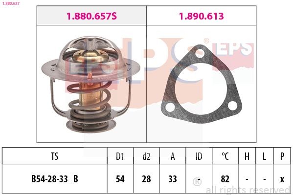 1.880.637 EPS Coolant thermostat NISSAN Opening Temperature: 82°C, 54mm, Made in Italy - OE Equivalent, with seal