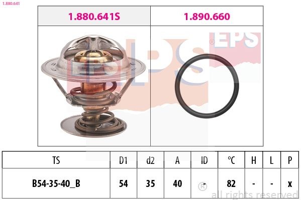 EPS 1.880.641 Engine thermostat Opening Temperature: 82°C, 54mm, Made in Italy - OE Equivalent, with seal, without housing
