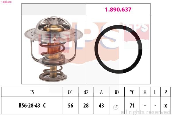 EPS 1.880.650 Engine thermostat Opening Temperature: 71°C, 56mm, Made in Italy - OE Equivalent