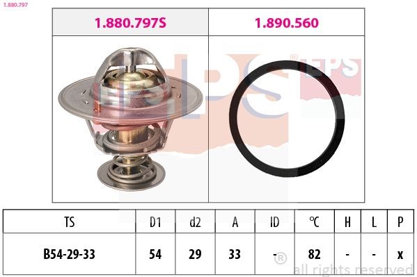 EPS 1.880.797 Engine thermostat Opening Temperature: 82°C, 54mm, Made in Italy - OE Equivalent, with seal