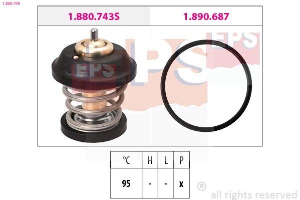 EPS 1.880.799 Engine thermostat Opening Temperature: 95°C, Made in Italy - OE Equivalent, with seal, without connection adapters