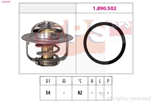 1.880.800 EPS Coolant thermostat SAAB Opening Temperature: 82°C, 54mm, Made in Italy - OE Equivalent