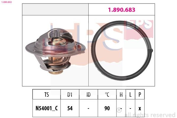 EPS 1.880.802 Engine thermostat Opening Temperature: 90°C, 54mm, Made in Italy - OE Equivalent, without housing
