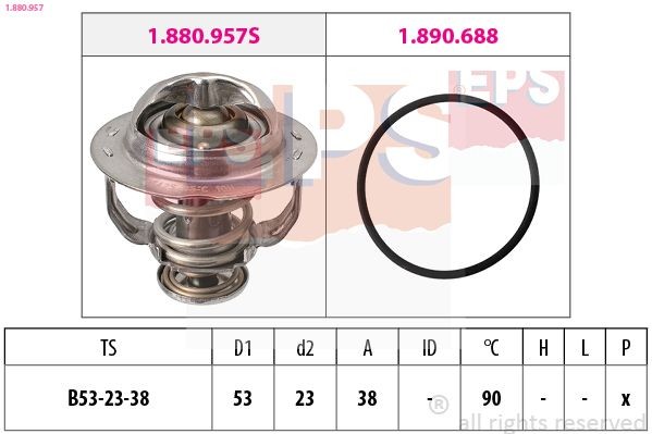 EPS 1.880.957 Engine thermostat Opening Temperature: 90°C, 53mm, Made in Italy - OE Equivalent, with seal