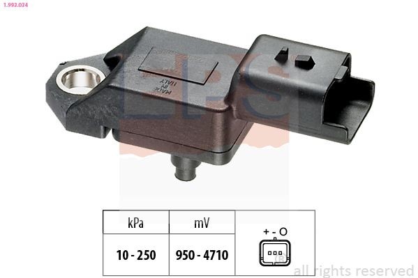 FACET 10.3034 EPS Pressure from 10 kPa, Pressure to 250 kPa, Made in Italy - OE Equivalent Air Pressure Sensor, height adaptation 1.993.034 buy