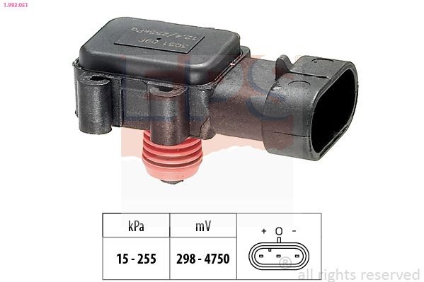 FACET 10.3051 EPS Pressure from 15 kPa, Pressure to 255 kPa, Made in Italy - OE Equivalent Air Pressure Sensor, height adaptation 1.993.051 buy