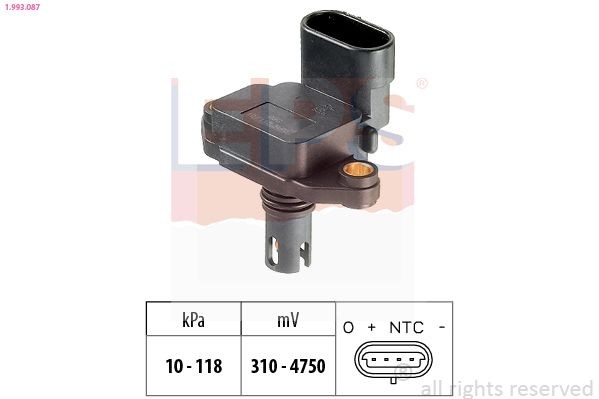 EPS 1.993.087 Air Pressure Sensor, height adaptation Pressure from 10 kPa, Pressure to 118 kPa, Made in Italy - OE Equivalent