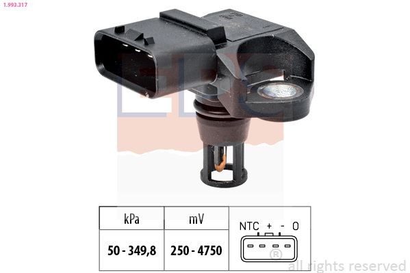 EPS 1.993.317 Air Pressure Sensor, height adaptation Pressure from 50 kPa, Pressure to 350 kPa, Made in Italy - OE Equivalent