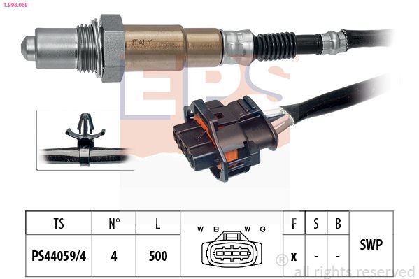 EPS 1.998.065 Lambda sensor with fastening material, Made in Italy - OE Equivalent, Heated, Planar probe, Thread pre-greased, 4