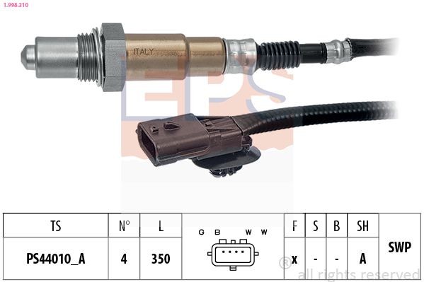 EPS 1.998.310 Lambda sensor with fastening material, Made in Italy - OE Equivalent, Heated, Planar probe, Thread pre-greased, 4