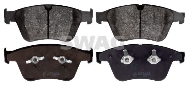 SWAG 10 11 6136 Brake pad set Front Axle, prepared for wear indicator, with piston clip