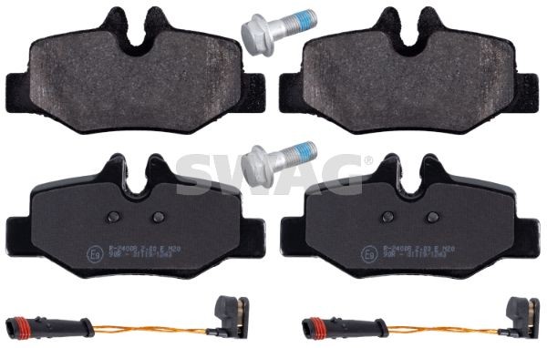 10 91 6535 SWAG Brake pad set IVECO Rear Axle, incl. wear warning contact, with fastening material