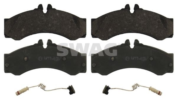 10 91 6811 SWAG Brake pad set DODGE prepared for wear indicator, with anti-squeak plate, with attachment material