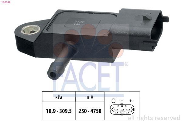 EPS 1.993.144 FACET Pressure from 11 kPa, Pressure to 310 kPa, without connector parts, Made in Italy - OE Equivalent Air Pressure Sensor, height adaptation 10.3144 buy
