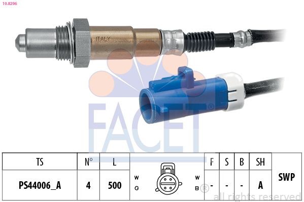 FACET 10.8296 Lambda sensor Made in Italy - OE Equivalent, Heated, Planar probe, Thread pre-greased, 4