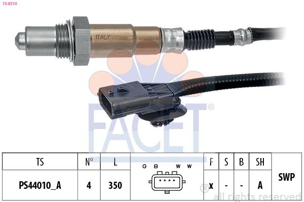 FACET 10.8310 Lambda sensor with fastening material, Made in Italy - OE Equivalent, Heated, Planar probe, Thread pre-greased, 4