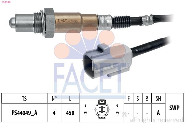 EPS 1.998.356 FACET Made in Italy - OE Equivalent, Heated, Planar probe, Thread pre-greased, 4 Cable Length: 450mm Oxygen sensor 10.8356 buy