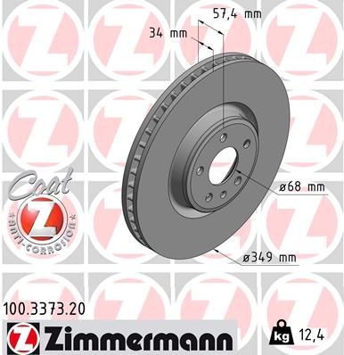 ZIMMERMANN COAT Z 100.3373.20 Brake disc 349x34mm, 6/5, 5x112, internally vented, Coated, High-carbon