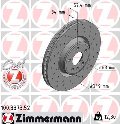 100.3373.52 Brake discs 100.3373.52 ZIMMERMANN 349x34mm, 6/5, 5x112, internally vented, Perforated, Coated, High-carbon
