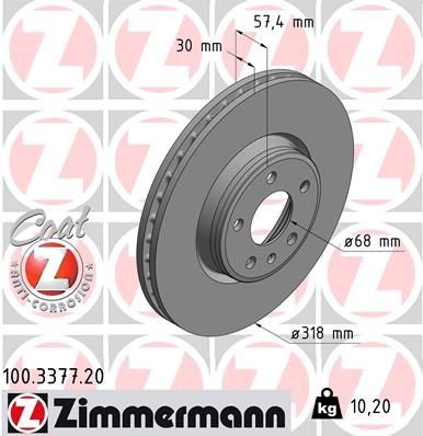 100.3377.20 Brake discs 100.3377.20 ZIMMERMANN 318x30mm, 6/5, 5x112, internally vented, Coated, High-carbon