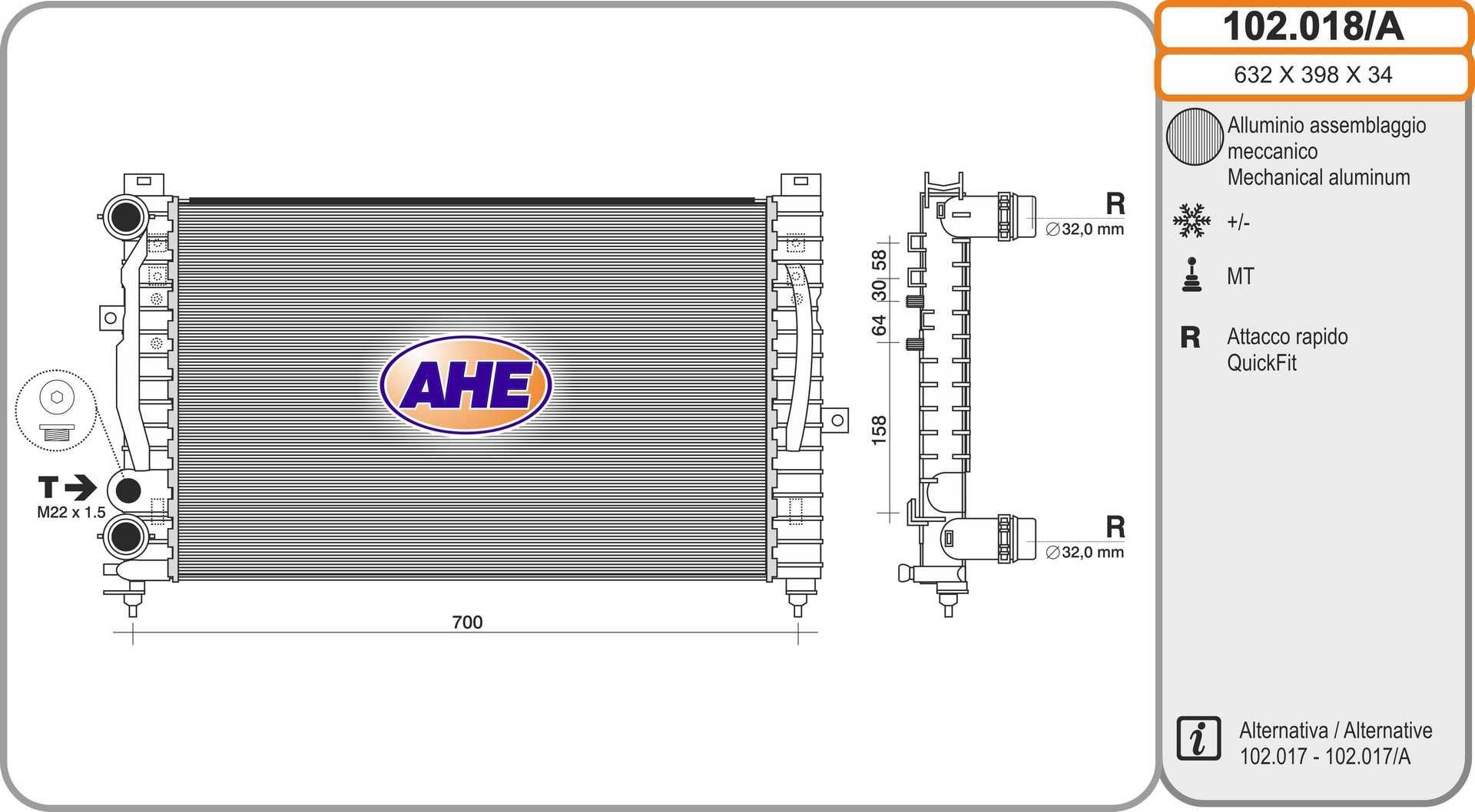 AHE 102.018/A Engine radiator 8D0121251Q
