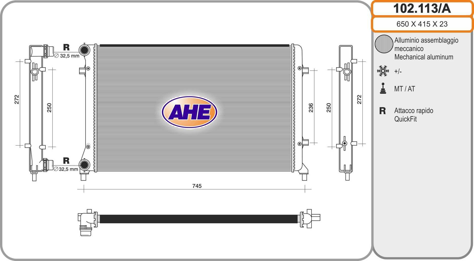 AHE 102.113/A Engine radiator 1K0121253AT