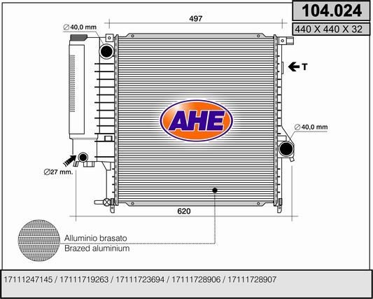AHE 104.024 Engine radiator 1711.1.728.906