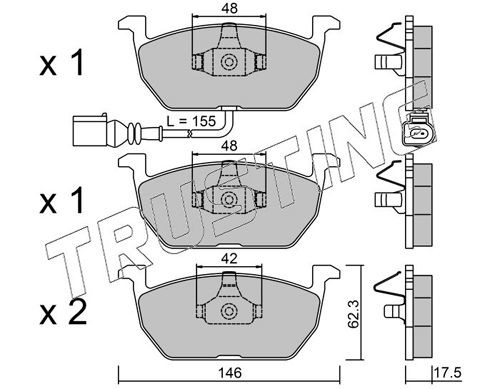 22035 TRUSTING incl. wear warning contact Thickness 1: 17,5mm Brake pads 1052.0 buy