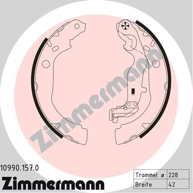ZIMMERMANN 10990.157.0 Brake Shoe Set 229 x 42 mm, with lever, Photo corresponds to scope of supply