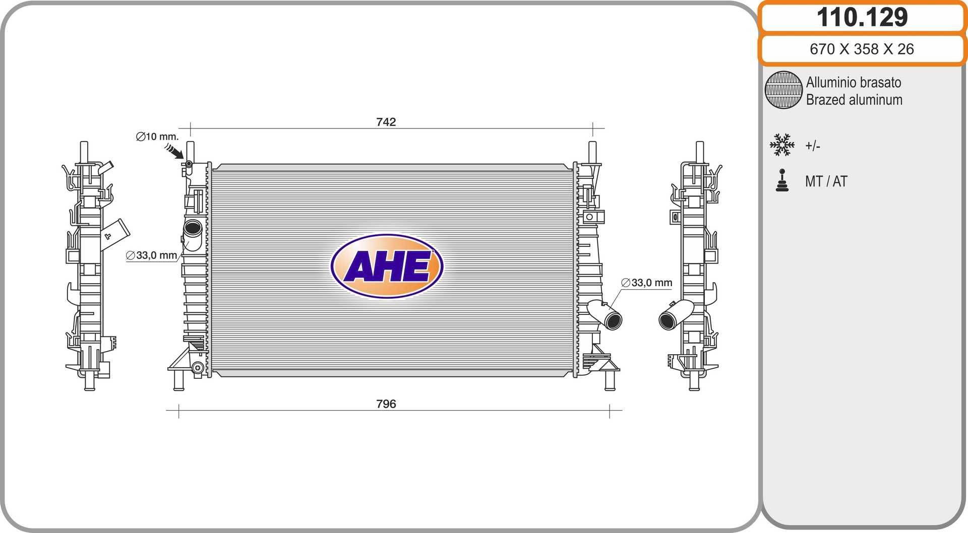 AHE Radiator, engine cooling FORD Focus 2 Limousine (DB_, FCH, DH) new 110.129