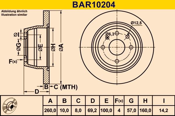 Barum BAR10204 Brake disc 260,0x10,0mm, 4x100,0, solid